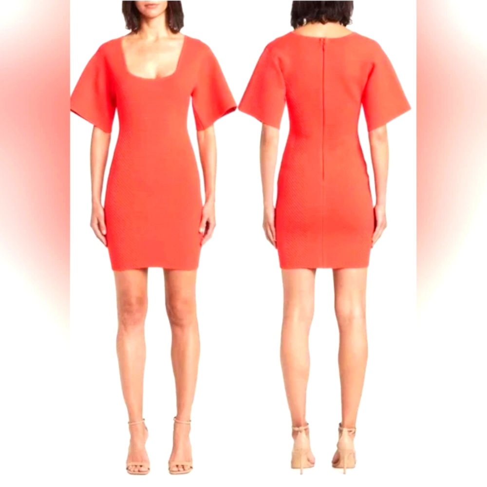 NWT Herve Leger Contour Corset Ribbed Knit Mini T-Shirt Banded Rouge Dress